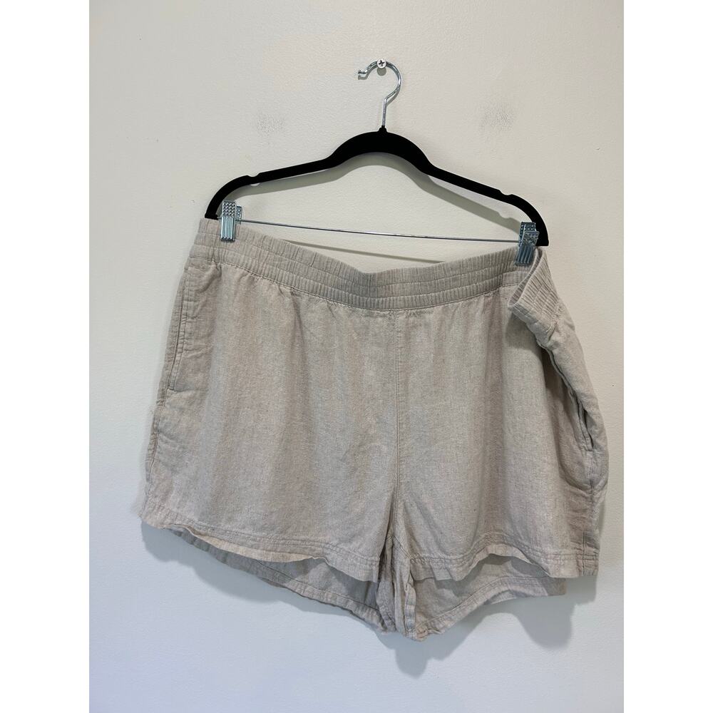 Old Navy tan linen blend shorts size 2X elastic waist pockets